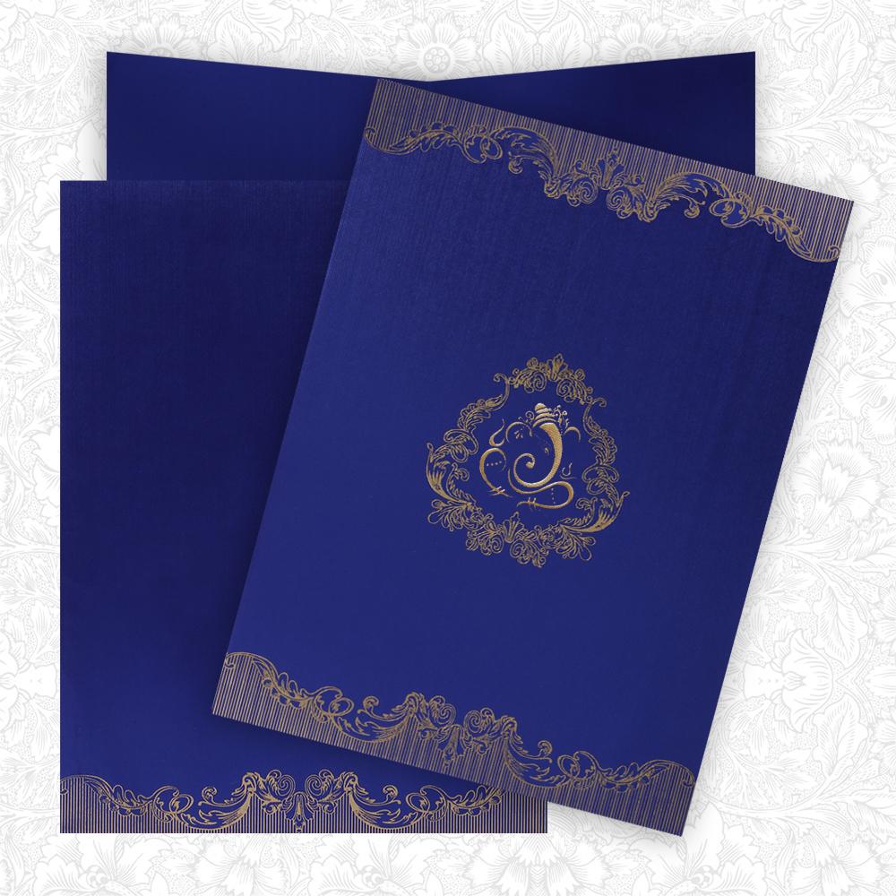 Royal Blue Shading With Gold Foiling Ganesha Wedding Card-KNK4529-2